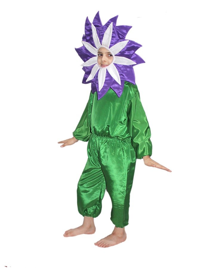 كاكو فانسي دريسيس زي تنكري من البوليستر من كاكو، مستوحى من الطبيعة، مزين بزهرة بنفسجية - بنفسجي وأخضر، مقاس 5-6 سنوات، للأولاد والبنات - Image 3